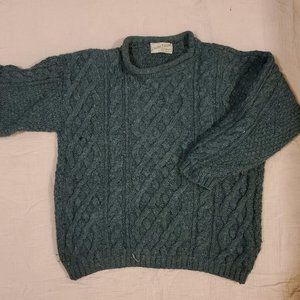 Vintage forest green cable knit sweater, 100% wool